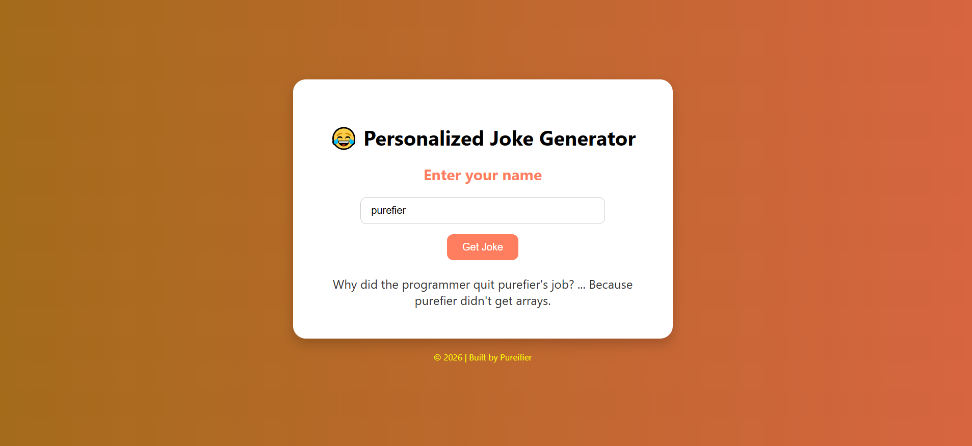 Personalized Joke Website screenshot